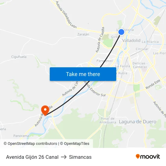 Avenida Gijón 26 Canal to Simancas map
