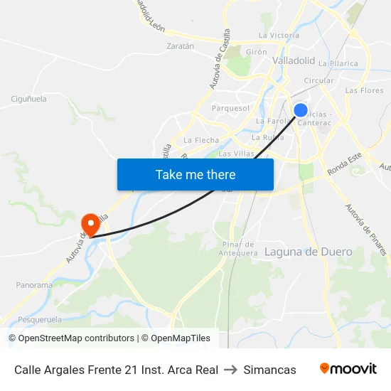 Calle Argales Frente 21 Inst. Arca Real to Simancas map