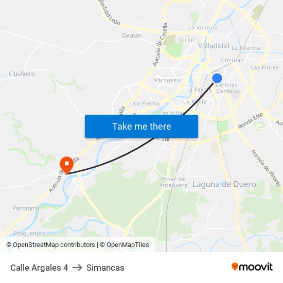 Calle Argales 4 to Simancas map