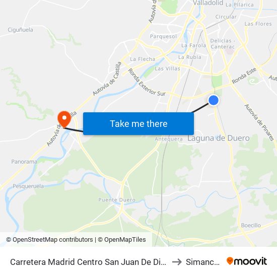 Carretera Madrid Centro San Juan De Dios to Simancas map