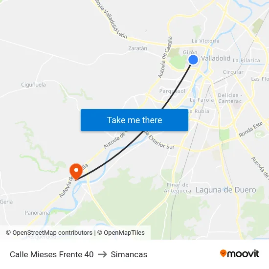 Calle Mieses Frente 40 to Simancas map