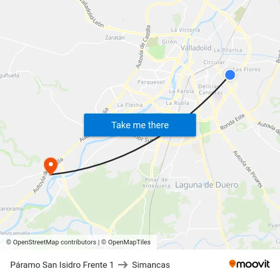 Páramo San Isidro Frente 1 to Simancas map