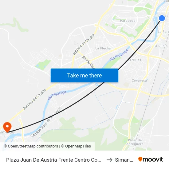 Plaza Juan De Austria Frente Centro Comercial to Simancas map