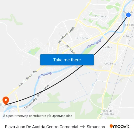 Plaza Juan De Austria Centro Comercial to Simancas map