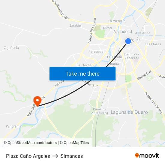 Plaza Caño Argales to Simancas map