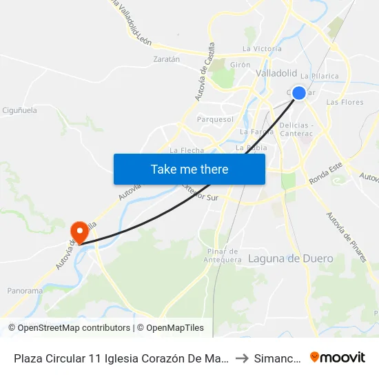 Plaza Circular 11 Iglesia Corazón De María to Simancas map