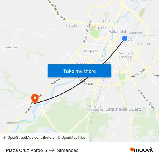 Plaza Cruz Verde 5 to Simancas map