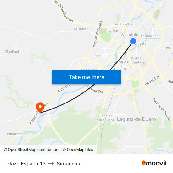 Plaza España 13 to Simancas map
