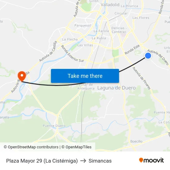 Plaza Mayor 29 (La Cistérniga) to Simancas map