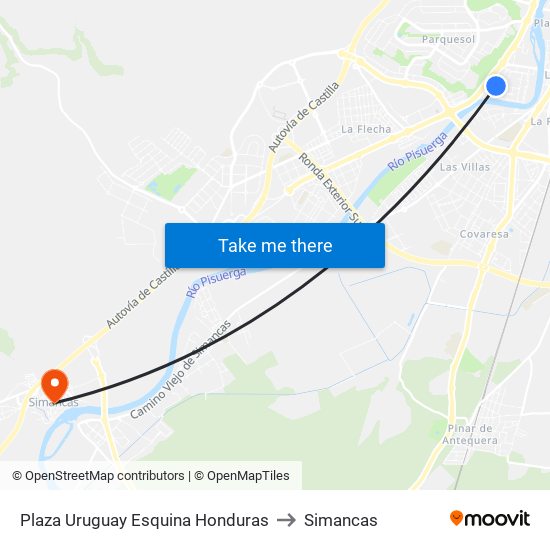 Plaza Uruguay Esquina Honduras to Simancas map