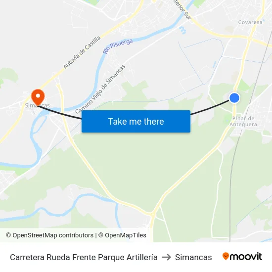 Carretera Rueda Frente Parque Artillería to Simancas map