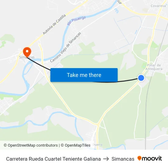Carretera Rueda Cuartel Teniente Galiana to Simancas map