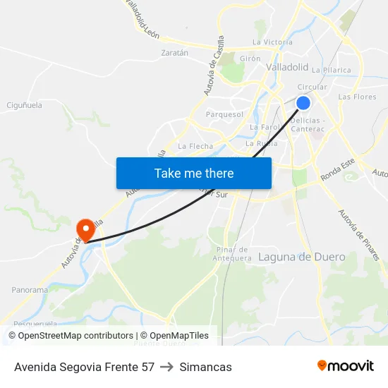 Avenida Segovia Frente 57 to Simancas map