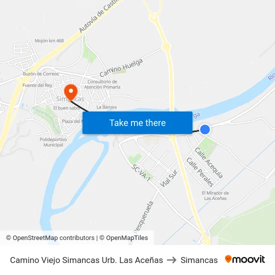 Camino Viejo Simancas Urb. Las Aceñas to Simancas map