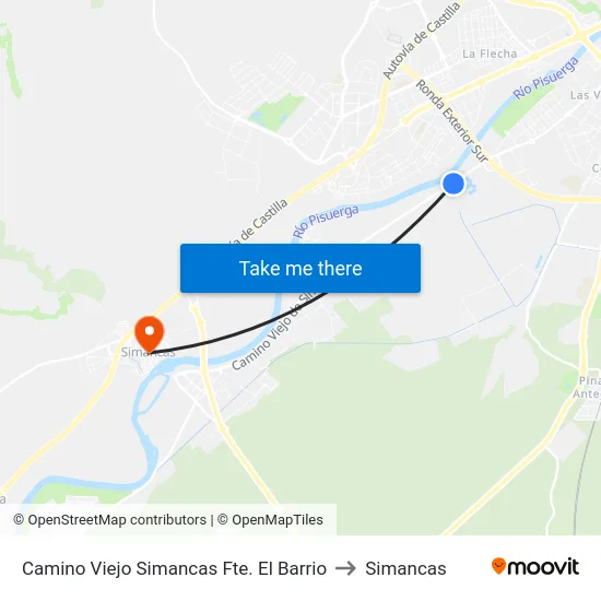 Camino Viejo Simancas Fte. El Barrio to Simancas map