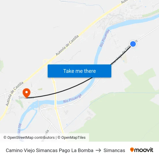 Camino Viejo Simancas Pago La Bomba to Simancas map