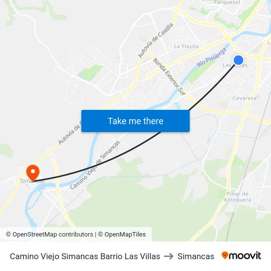 Camino Viejo Simancas Barrio Las Villas to Simancas map