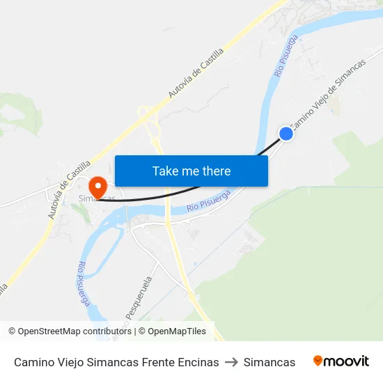 Camino Viejo Simancas Frente Encinas to Simancas map