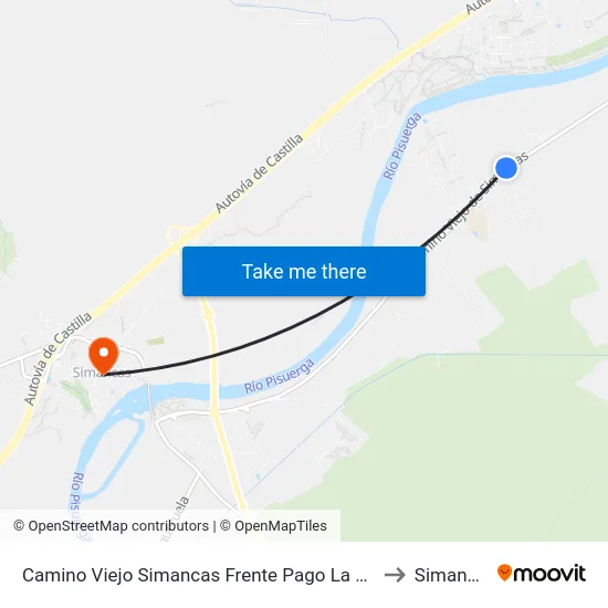 Camino Viejo Simancas Frente Pago La Bomba to Simancas map