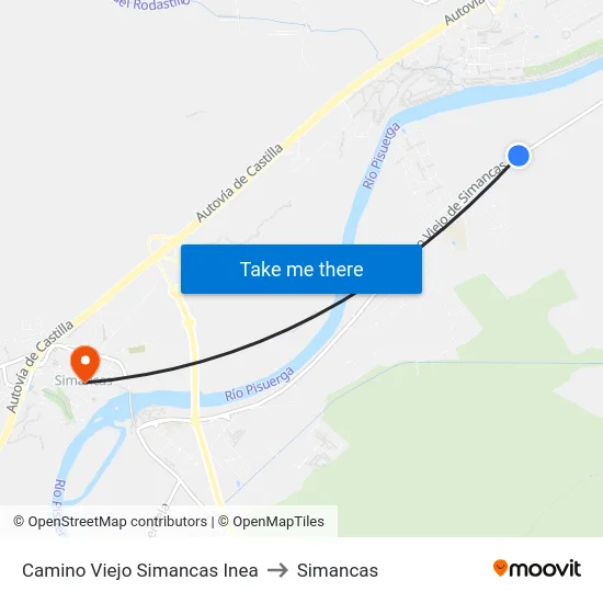 Camino Viejo Simancas Inea to Simancas map