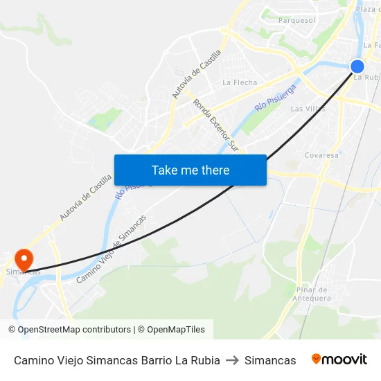 Camino Viejo Simancas Barrio La Rubia to Simancas map