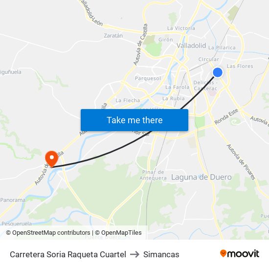 Carretera Soria Raqueta Cuartel to Simancas map