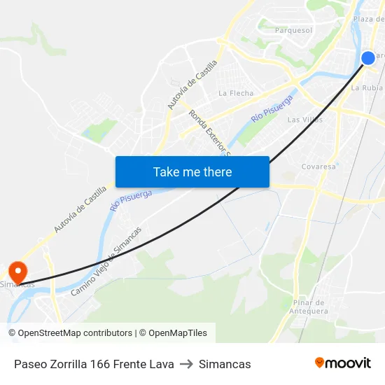 Paseo Zorrilla 166 Frente Lava to Simancas map