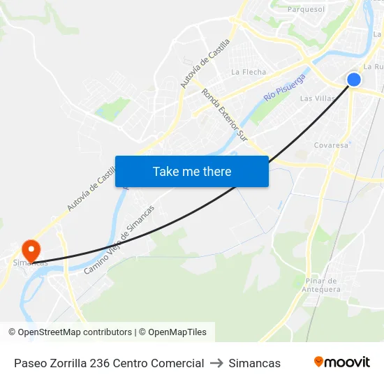Paseo Zorrilla 238 Centro Comercial to Simancas map