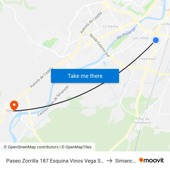 Paseo Zorrilla 187 Esquina Vinos Vega Sicilia to Simancas map