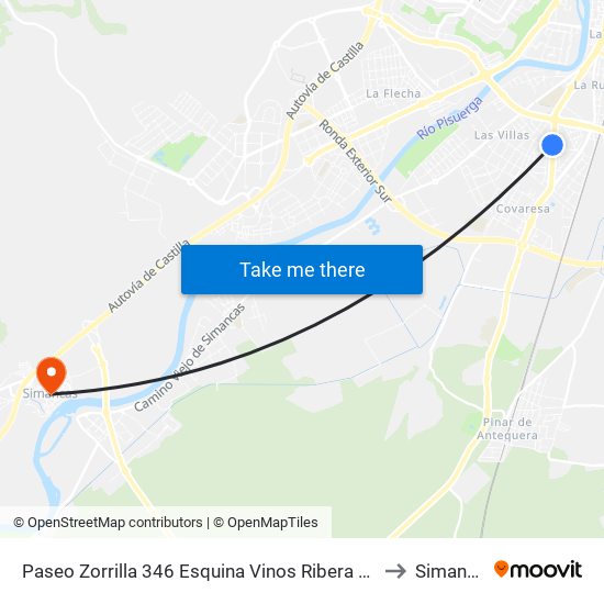 Paseo Zorrilla 346 Esquina Vinos Ribera De Duero to Simancas map