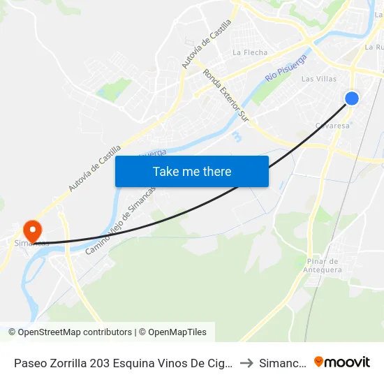 Paseo Zorrilla 203 Esquina Vinos De Cigales to Simancas map