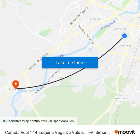 Cañada Real 144 Esquina Vega De Valdetronco to Simancas map