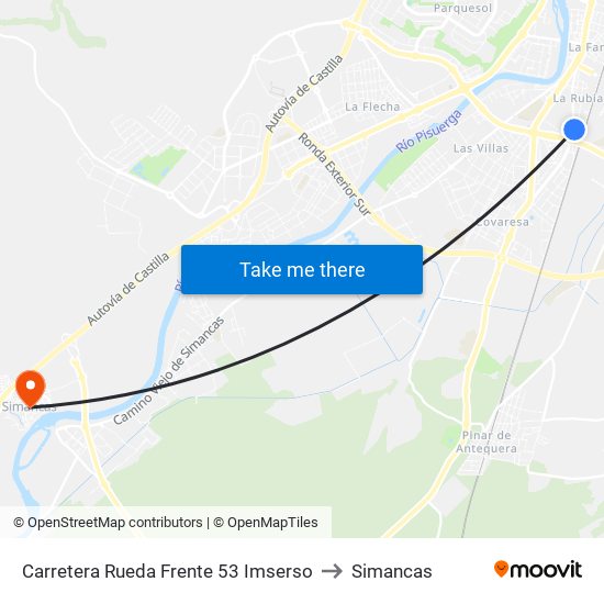Carretera Rueda Frente 53 Imserso to Simancas map