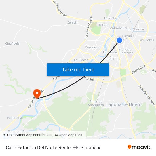 Calle Estación Del Norte Renfe to Simancas map