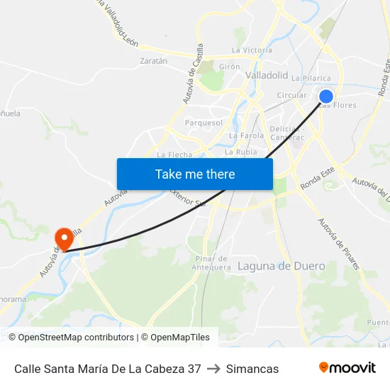 Calle Santa María De La Cabeza 37 to Simancas map