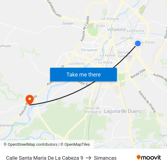 Calle Santa María De La Cabeza 9 to Simancas map
