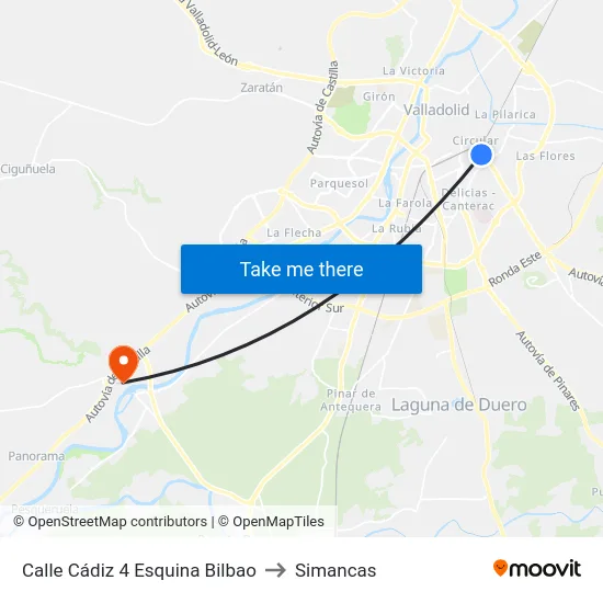 Calle Cádiz 4 Esquina Bilbao to Simancas map