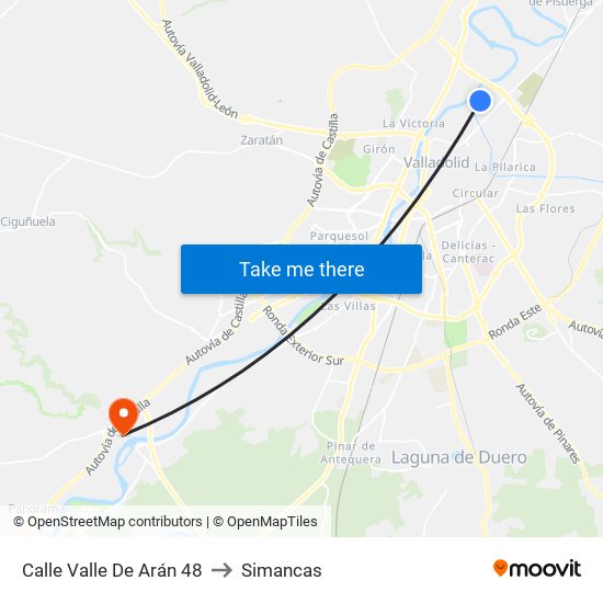 Calle Valle De Arán 48 to Simancas map
