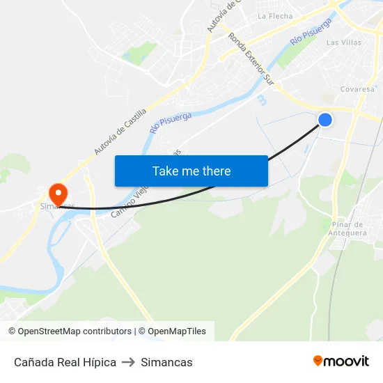 Cañada Real Hípica to Simancas map