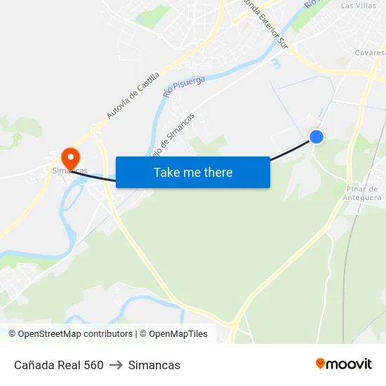 Cañada Real 560 to Simancas map