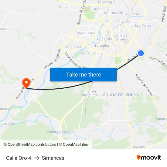 Calle Oro 4 to Simancas map