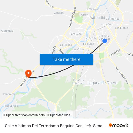 Calle Víctimas Del Terrorismo Esquina Carretera Segovia to Simancas map