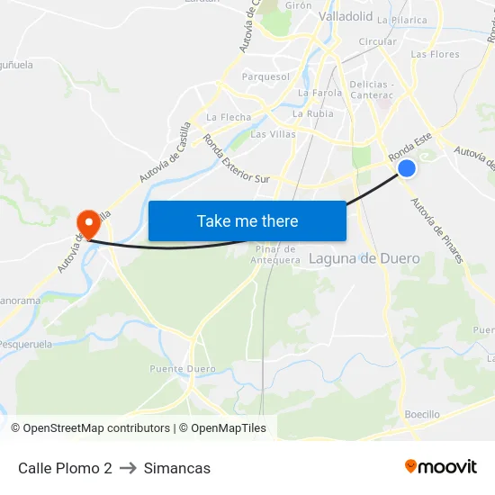 Calle Plomo 2 to Simancas map