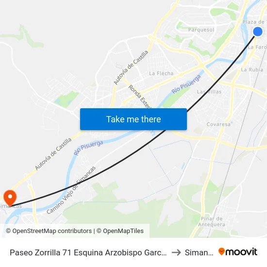 Paseo Zorrilla 71 Esquina Arzobispo García Goldáraz to Simancas map