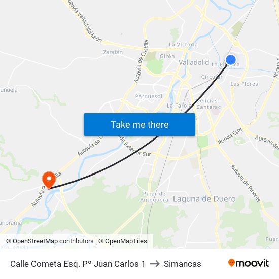 Calle Cometa Esq. Pº Juan Carlos 1 to Simancas map