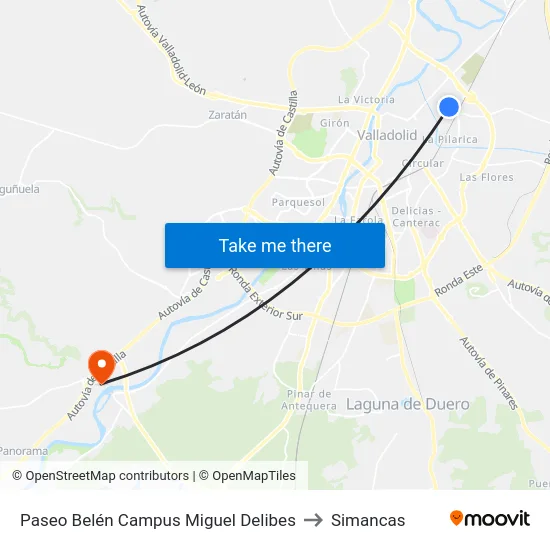 Paseo Belén Campus Miguel Delibes to Simancas map