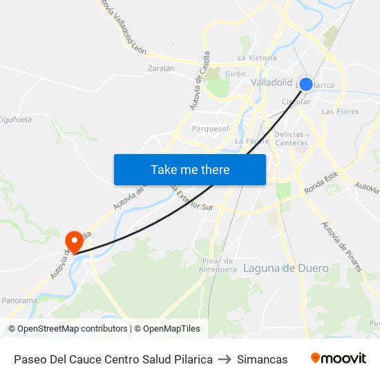 Paseo Del Cauce Centro Salud Pilarica to Simancas map