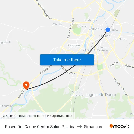 Paseo Del Cauce Centro Salud Pilarica to Simancas map