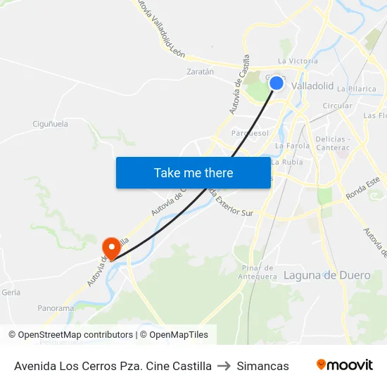 Avenida Los Cerros Pza. Cine Castilla to Simancas map