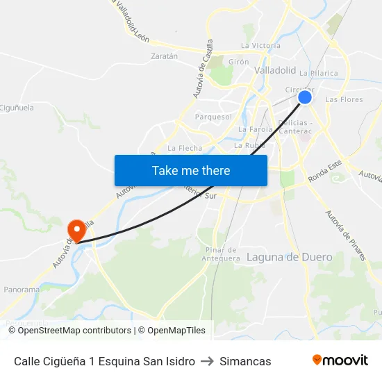 Calle Cigüeña 1 Esquina San Isidro to Simancas map